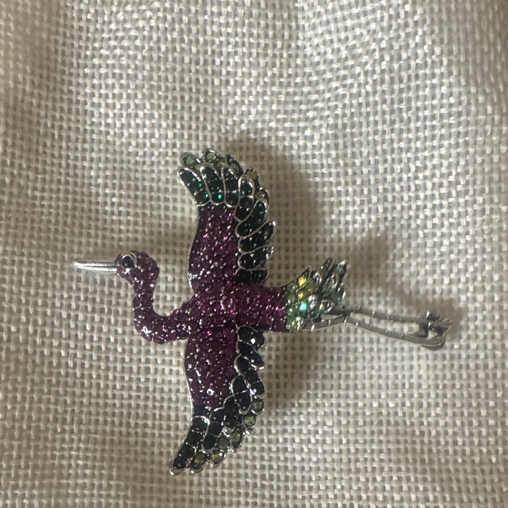 Elegant Purple and Green Bird Brooch